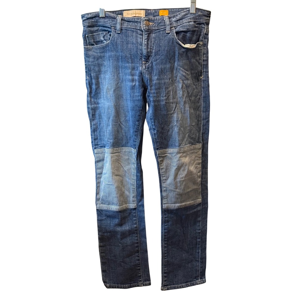Pilcro and the Letterpress Anthropologie Hickory Stripe Patch Straight Jeans 30